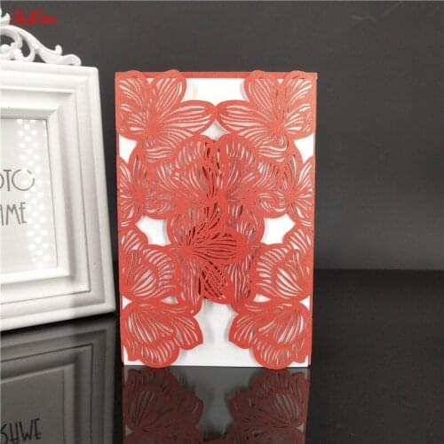 1pcs Blue White Gold Red Laser Cut Wedding Invitations Card Elegant Custom With Ribbon Event Birthday Party Wedding Decoration6Z