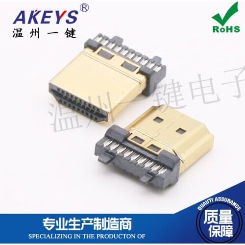 10pcs HDMI A-type male header with gold-plated soldering wire bumps hdmiA male 19P interface HD data connector