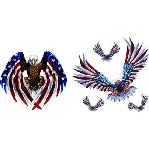 2 Set Decal Sticker for Car Motorcycle Eagle with USA Flag, 1 Pcs & 1 Set 4 Pcs