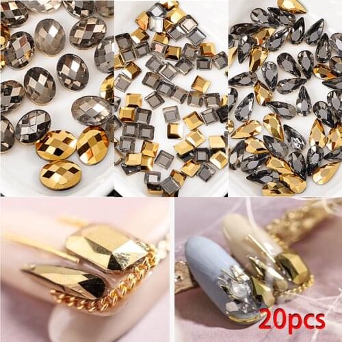 20pcs K9 Top Quality Mine Gold flatback glue on Rhinestones Glitter Strass Fancy Crystal stones For 3D Nail art decoration