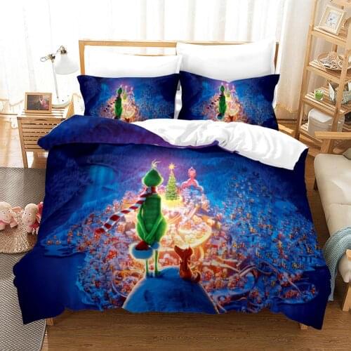 3D Cartoon Grinch Bedding Set Childrens Bedroom Microfiber Bed Linen Cover Double Queen King Bedding Pillowcase 3 Pieces