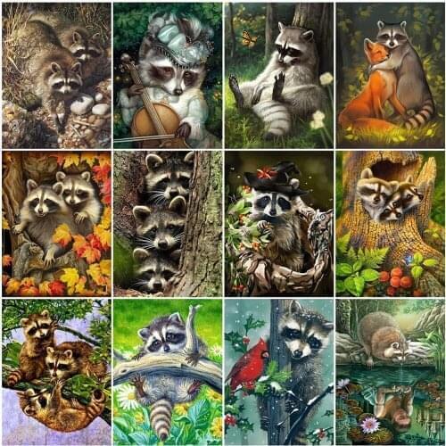 5D Diy Diamond Embroidery Raccoon Full Square Round Drill Diamond Painting Animal Handicraft Mosaic Wall Art Poster Home Decor