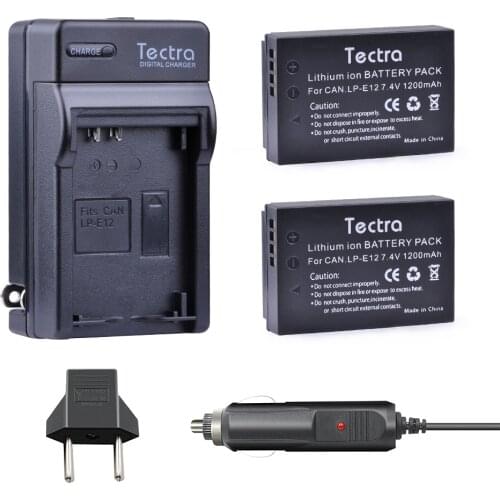Tectra 2PCS LP-E12 LP E12 Li-ion Camera BATTERY+ Digital Charger+Car Plug for Canon EOS M10 M100 M2 100D Kiss X7 Rebel SL1