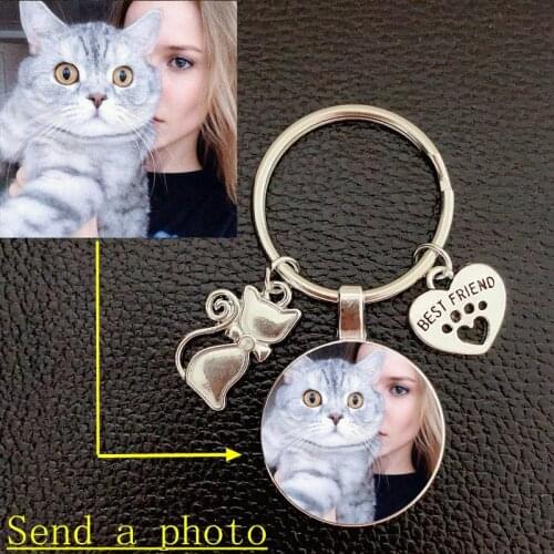 Customized cat photo keychain-cat and love crystal glass pendant car key favorite gift souvenir for men and girls