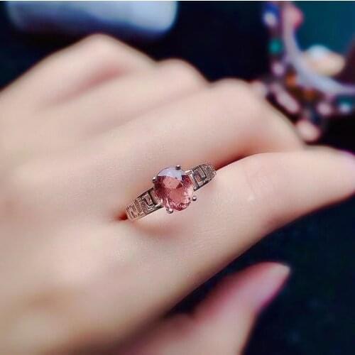 Chrame Pink Tourmaline Ring for Wedding 7mm*8mm Natural Tourmaline Silver Ring Solid 925 Silver Brazilian Tourmaline Jewelry