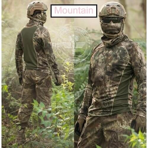 Mens Tactical Tshirt Clothing Combat active Python Camouflage Quick Dry Long Sleeve T-Shirt Airsoft Kryptek Camo T Shirt Male