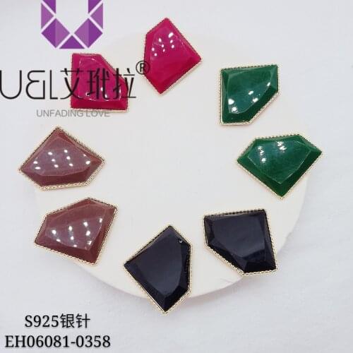 Geometric resin pentagonal square earring Korean temperament personality ear jewelry2021new trendy silver needle earrings female