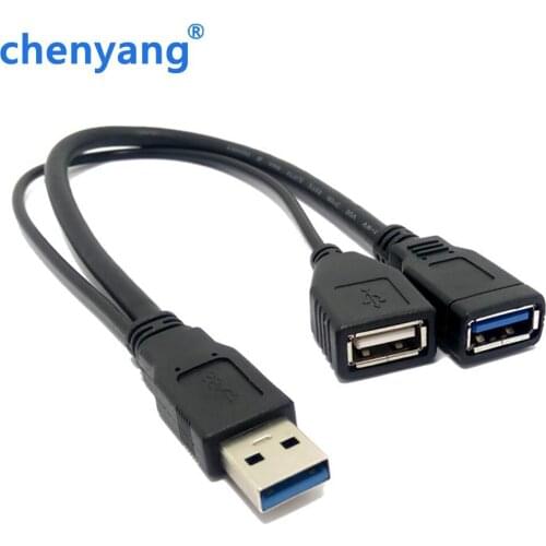 Free Shipping 25cm USB 3.0 USB3.0 Male to Dual USB Female Extra Power Data Y Extension Cable for 2.5" Mobile Hard Disk