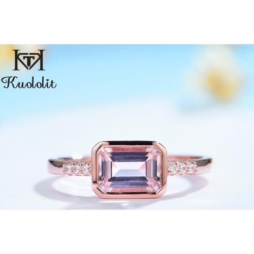 Kuololit 585 Rose Gold Created Emerald Gemstone Ring for Women Solid 925 Sterling Silver Luxury Jewelry for Engagement Christmas