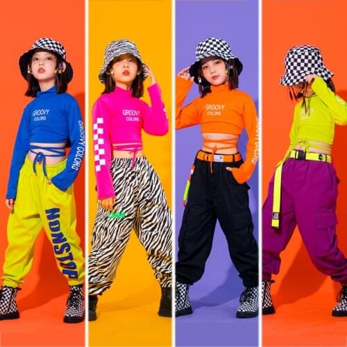 4 -16 Yrs Girls Hip Hop Clothing Set Cropped Tops T Shirt & Running Ballroom Pants For Girls Jazz Dance Costume Summer Outfits