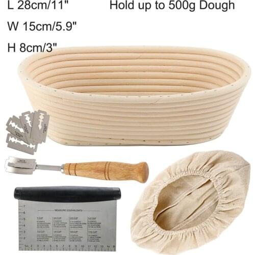 11 inch Oval Bread Proofing Basket Kit Bannetons Bortforms Basket Baking Molds Tools w/Linen Cover Dough Scraper Bread Lame