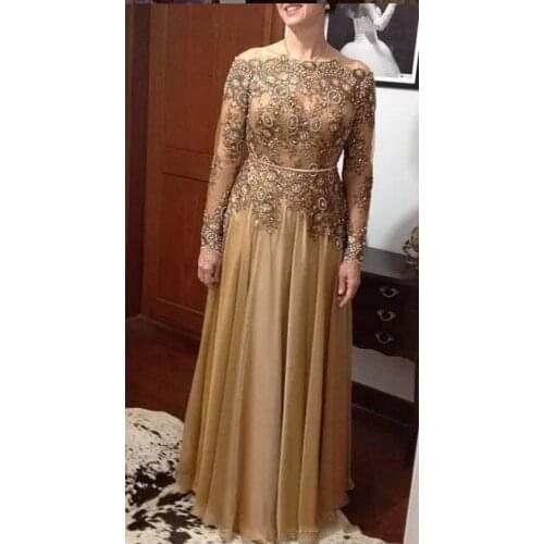 2020 Lace Mother Of The Bride Dresses Long Sleeve Evening Dress Wedding Guest Gowns Lace Appliques Beads Mothers Dress