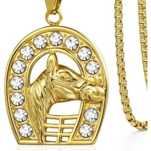 Fashion Luxury Trend Personality Animal Gold Horse Head Pendant Necklace for Men Jewelry