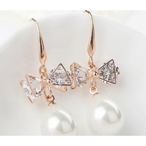 SLBRIDAL Fashion Jewelry Bijoux Anti-allergic Simulated Pearls Hook Earrings Charm Drop Earrings Women Rose Gold Dangle Earrings