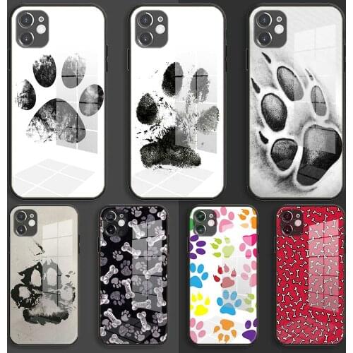 Glass Soft Silicone Balck Case Shell for iPhone 12 11 Pro X XS Max XR 8 7 6 Plus SE 2020 S Cover Dogs best friends Dog paw