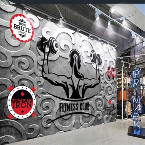 Custom 3D Modern European Pattern Dumbbell Mural Wallpapers Industrial Decor Gym Background Wall Paper Papel De Parede