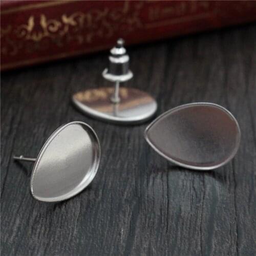 No Fade ) 10x14mm 20pcs/Lot 316 Stainless Steel Drop Earring Studs,Earrings Blank/Base,Fit 10*14mm Drop Glass Cabochons-T7-28