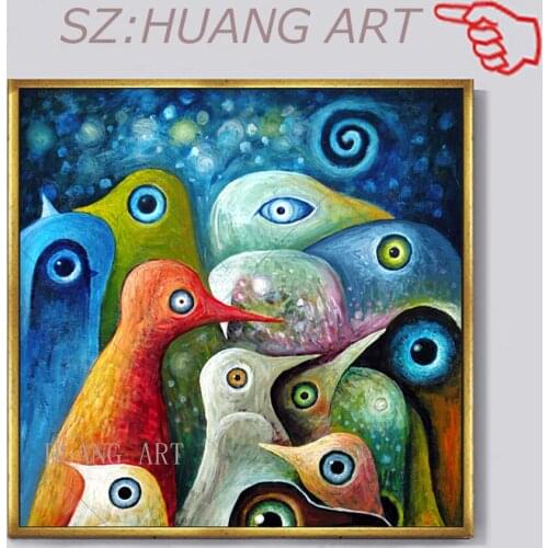 A new art piece for the living room wall is an abstract multi-bird painting of colorful animals made by hand birds on canvas