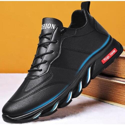 2021 Autumn and Winter New Mens Casual White Shoes Light-soled Soft Surface Non-slip PU Mens Casual Shoes Height Increasing