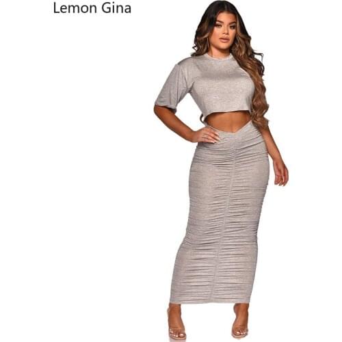 Lemon Gina Pleated Solid Color Suit Skirt Casual Sexy Two-piece Suit