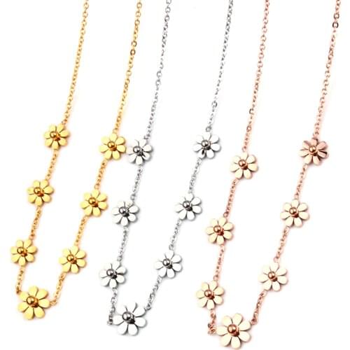 Fashion Stainless Steel Necklace Flower Necklace Pendant Chain Necklace Gift Girl Female Jewelry Accessories Birthday Gifts