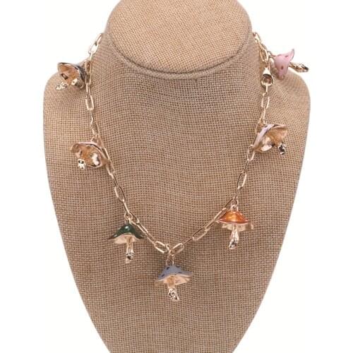 Cute Colorful Enamel Mushroom Pendant Necklace Creative Punk Hip Hop Chains Necklace for Women Fashion Jewelry Gift
