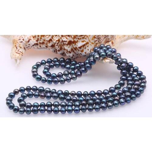 Women Jewelry 50'' 127cm natural pear 8mm Bright black colors pearl necklace Natural freshwater pearl