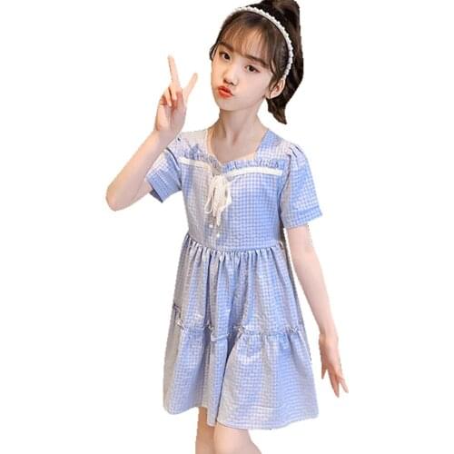 Dress For Girls Plaid Pattern Dress For Girl 2021 Newest Party Dress Child Summer Costume For Girls 6 8 10 12 14