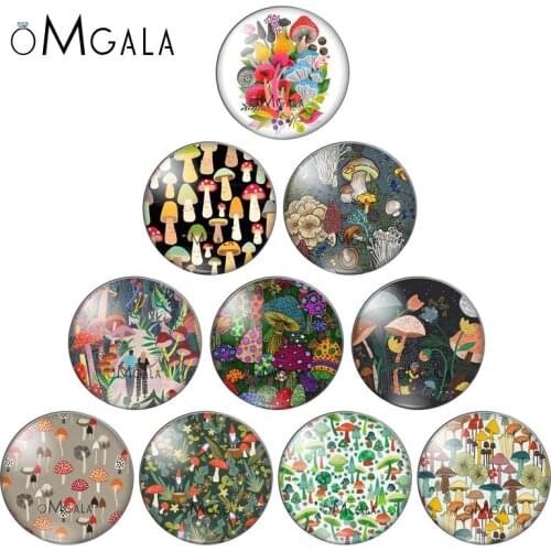 Cartoon cute mushroom patterns 10pcs mix 8mm/10mm/12mm/16mm/18mm/25mm Round photo glass cabochon demo flat back Making findings