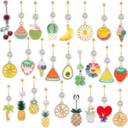 1PC Cute Belly Button Rings Crystal Piercing Navel Heart Fruit Piercing Navel Earring Belly Piercing Sex Body Jewelry Piercings