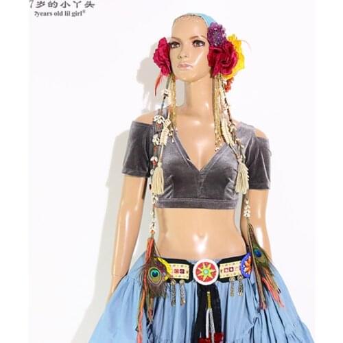 Belly Dance Velvet Fat Chance Tribal Choli Costume Short Drop Sleeve Top CJJ16