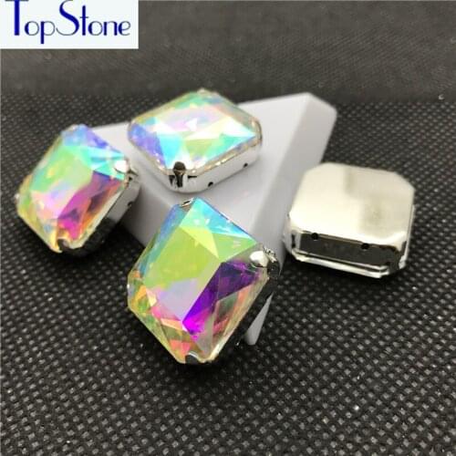 Topstone 18mm,23mm Square Claw Rhinestone Sew On Glass Crystal Stones for DIY Dress Clothing Making