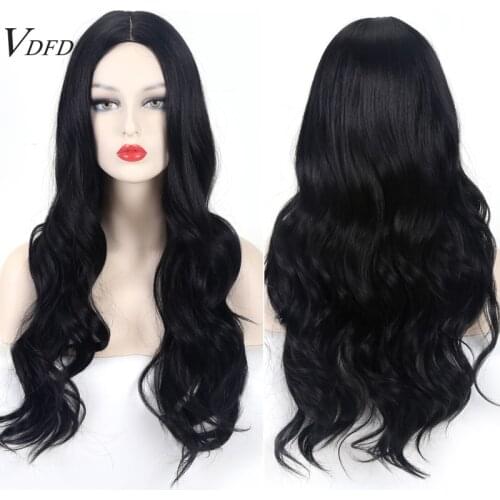 VDFD Long Body Wave Black Wig Synthetic Wigs for Black Women Middle Part Brown Red Pink Cosplay Hair