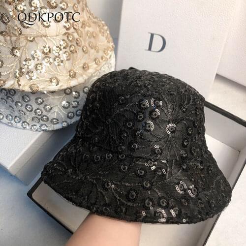 2021 Hat Spring Summer Women Three-dimensional Embroidery Bucket Hats Fashion Sequins Breathable Casual Travel Basin Cap QDKPOTC