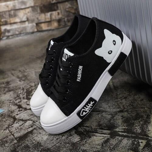 2020 Woman Vulcanized Women Flats Canvas Female Cartoon Cat Womens Platform Sneakers Ladies Board Shoes Round Toe Plus Size 41