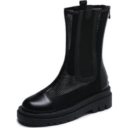 Women summer new round toe ankle boots for women back zipper thick soles cool boots breathable mesh boots chimney boots