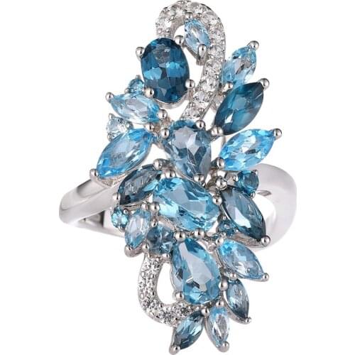 GZ ZONGFA Fashion Classic Style Natural Blue Topaz Gem Handmade Engagement Gifts 925 Silver Rings Jewelry Women