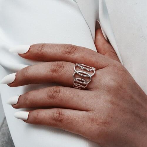 MANGOSKY New Design Silver Circle Open Adjustable Ring For Women