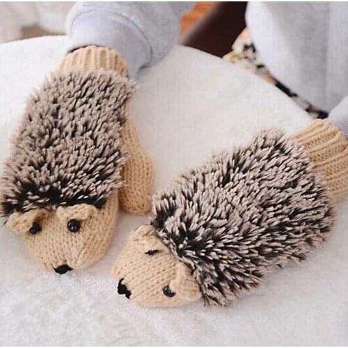 Winter Girl Gloves Fashion Cartoon Hedgehog Cotton Warm Gloves