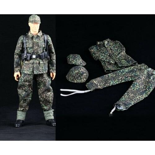 1/6 WWII German Soldier Camouflage Clothes Set Pea Uniform Hat Helmet Fit 12'' Male Action Figure Body