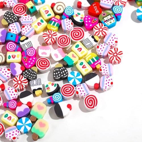 40pcs/Lot Candy/Ice Cream/Desserts Mixed Color Beads Polymer Clay Beads Clay Spacer Beads for Making DIY Jewelry Accesories