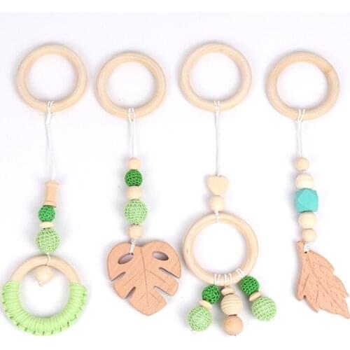 4pcs Baby Gym Playing Wooden Beads Hanging Toy Nursery Gym Play Accessories Home Decor Wood Beads Hanging Decor Kids Room Decor