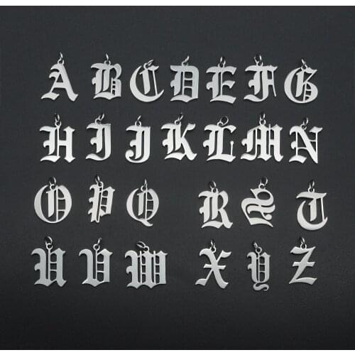 5pcs/lot 100% Stainless Steel Old English Letter Charm Wholesale A-Z Alphabet DIY Jewelry Charms for Bracelet Necklace Making