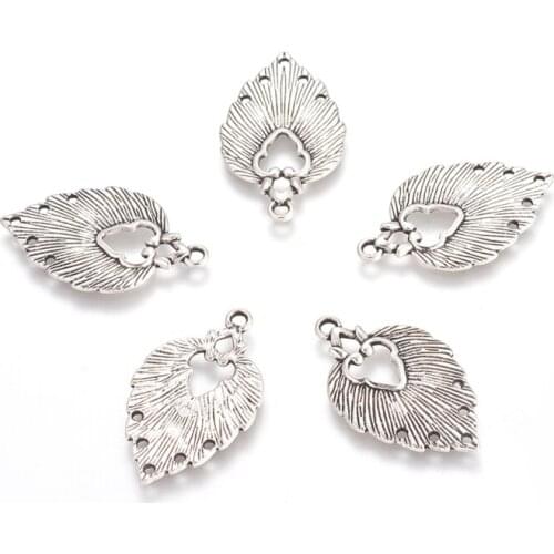 50pcs Antique Silver Tibetan Style Leaf Chandelier Components Links For jewelry Accessories Connector, Lead Free,34x20x1.5mm F80