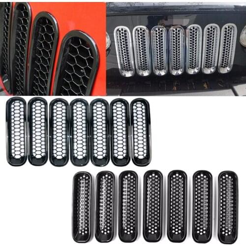 7pcs Black Clip-in Front Grille Mesh Inserts Mesh Grille Guard for Jeep Wrangler JK 2007-2015