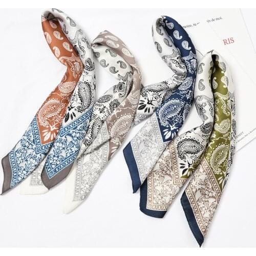 70cm Fashion Paisley Patchwork Hijab Scarf For Women Handkerchief Silk Satin Bandana Head Scarfs For Ladies Square Headband 2021