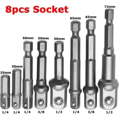 8-Piece Power Drill Sockets Adapter Sets Hex Shank Impact Driver Socket Adapter Socket to Drill Adapter 1/4" 3/8" 1/2" Adapter
