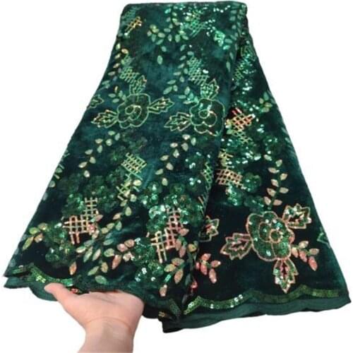 African Velvet Lace Fabric 2021 Green High Quality Lace French Nigerian Embroidery Lace Fabrics For Wedding Dress Sewing