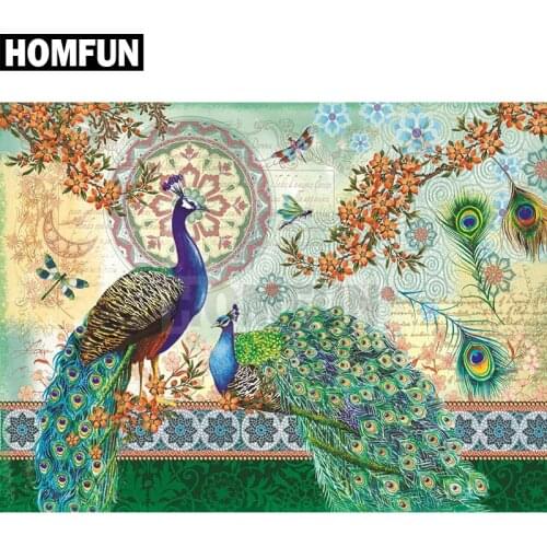 HOMFUN Full Square/Round Drill 5D DIY Diamond Painting "royal peacock" 3D Embroidery Cross Stitch 5D Decor Gift A00383