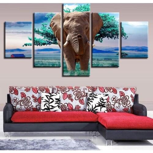 Diamond Painting Elephants And Green Trees 5 Piece 5d Diy Diamond Painting Full Square Diamond Embroidery Sale Multi Panel WW280